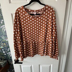 Jillian Harris x Joe Fresh Long Sleeve Polka Dot Peplum Crop Top